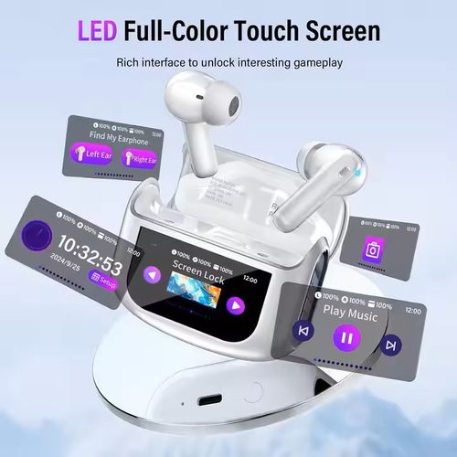 A9 PRO ANC TWS Wireless Earbuds with Touch LCD Screen Control Music ENC Active Noise Cancelling Headset A9Pro Earbuds