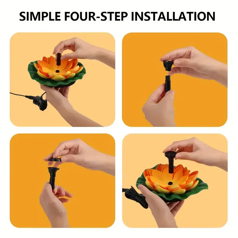 High-quality solar fountain pump, floating lotus design for garden ponds, patios and bird baths, independent floating design
