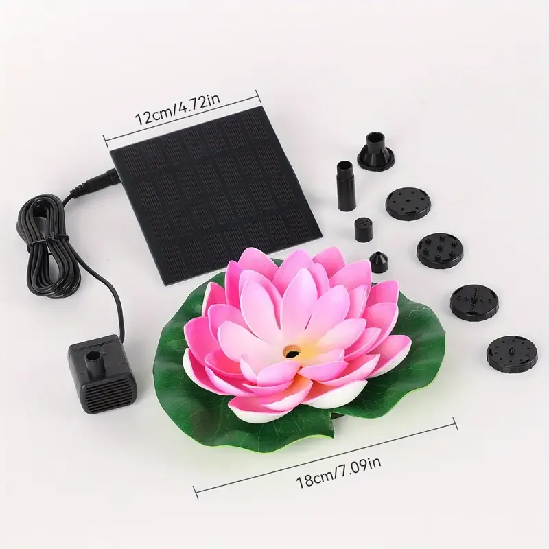 High-quality solar fountain pump, floating lotus design for garden ponds, patios and bird baths, independent floating design