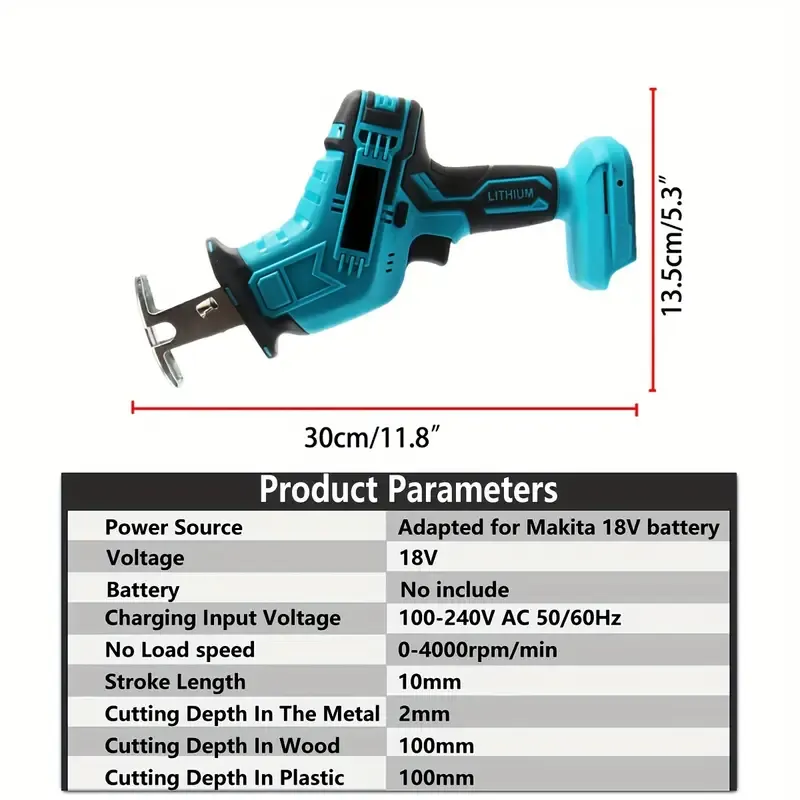 3000RPM Cordless Reciprocating Saw Power Saw, for Wood Metal Cutting, Variable Speed Cutting Tool with 4pcs Blades Fit Makita 18V Battery
