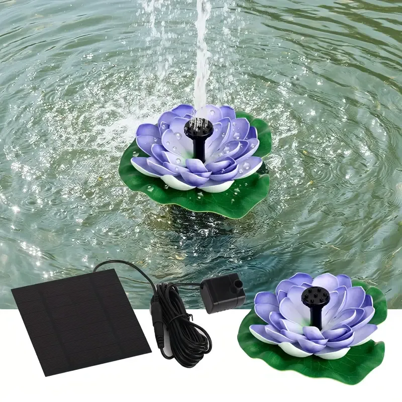 High-quality solar fountain pump, floating lotus design for garden ponds, patios and bird baths, independent floating design
