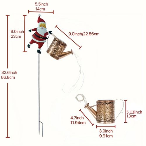Solar IP65 LED Light Outdoor Garden Lawn Stake Christmas Santa Watering Can Lamp Decoration Iron Body