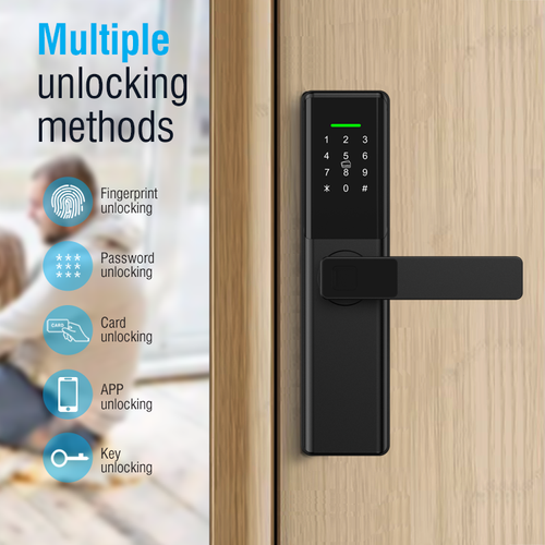 Digital smart lock electric door handle lever with web camera fingerprint card password access control hotel residential