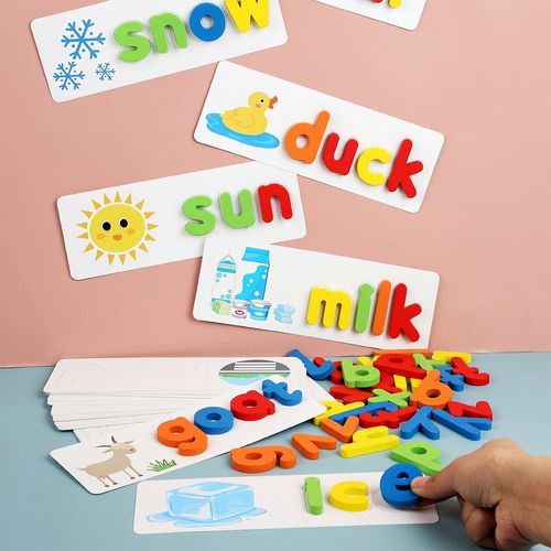 Montessori 3D Wooden Magnetic Alphabet Puzzle Children's English Learning Toy Spelling and Writing Toy Alphabet Matching Game Word Building Activity