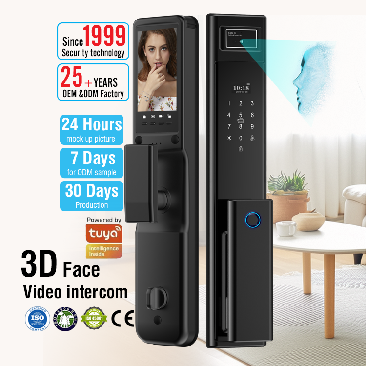 3D facial recognition digital smart biometric fingerprint door lock aluminum-wood door application WiFi home security fingerprint lock