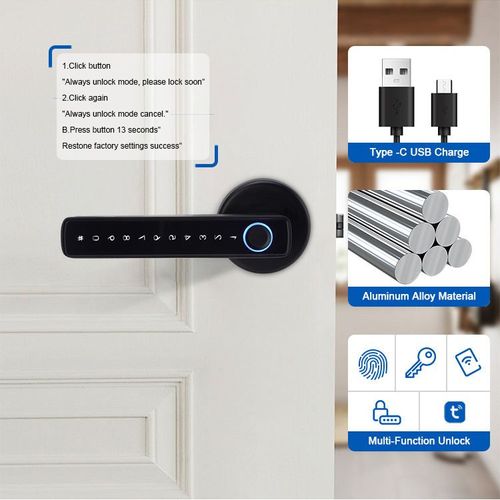 Motorized Smart Door Lock with Digital Door Handle Lever Fingerprint Code Key for Home Hotel Smartphone Compatibility