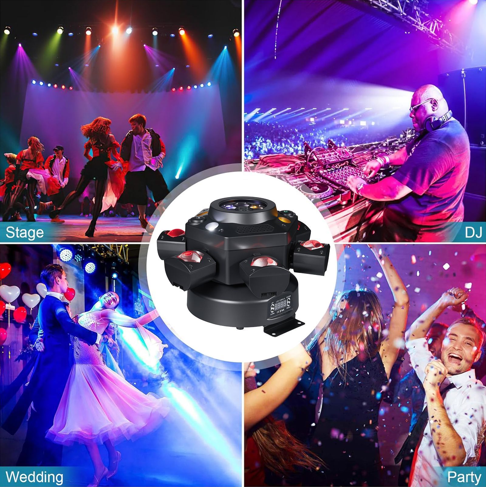 6 Arm Bee Eye DJ  Strobe Disco Stage Light 150W RGBW Laser Party Light Wedding Theme Park Remote Control Beam Moving Head