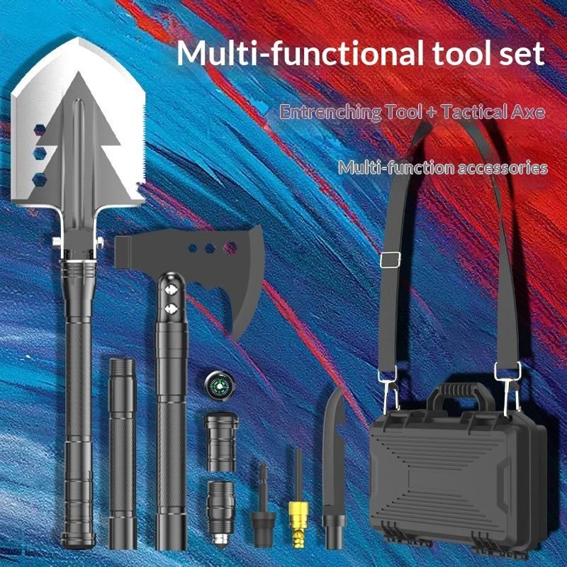 Hot Seller Emergency Exploration Outdoor Camping Folding Extended Car Backup Multi Functional Engineer Shovel Axe Set