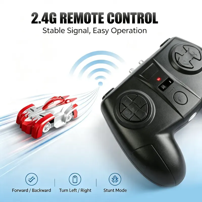 Wall climbing remote control racing car