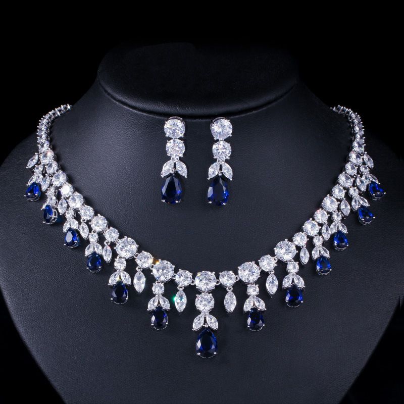 New arrival Dubai Ghana Nigeria Wedding Jewelry Display Set Luxury Necklace Earrings Cubic Zirconia Bridal Jewelry Sets