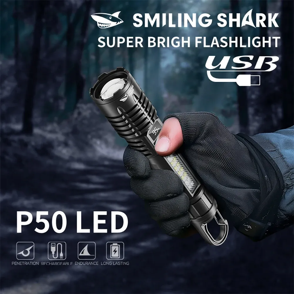 Outdoor Camping LED Tactical Flashlight Portable Rechargeable Remote Emergency Spotlight