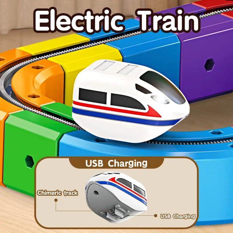 Magic magnetic building block track magnetic changeable roller coaster anti-gravity electric track small train assembly toy set