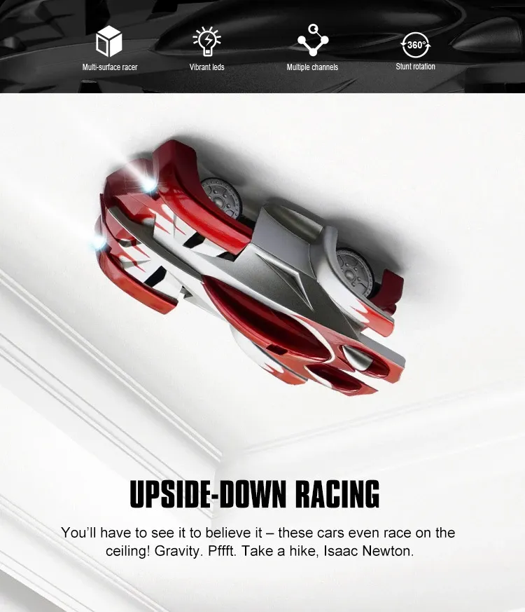 Wall climbing remote control racing car