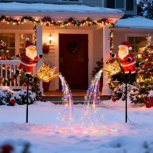 Solar IP65 LED Light Outdoor Garden Lawn Stake Christmas Santa Watering Can Lamp Decoration Iron Body