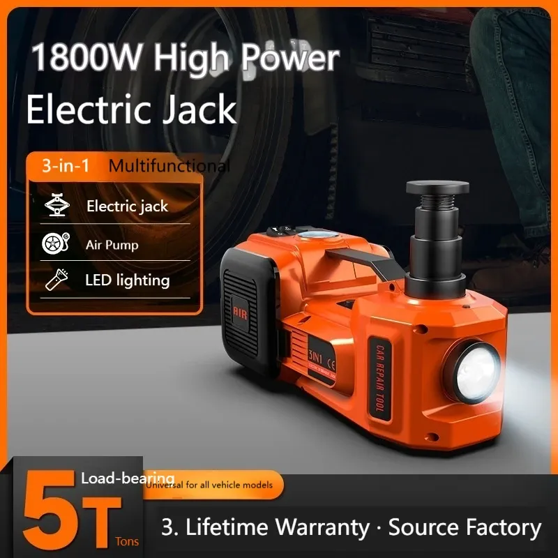 3-in-1 3 Ton Electric Car Jack Stand 5Ton Emergency Tool Kit Car Lift Floor Jack Air Infator Safety Hammer Repair Electric Jack