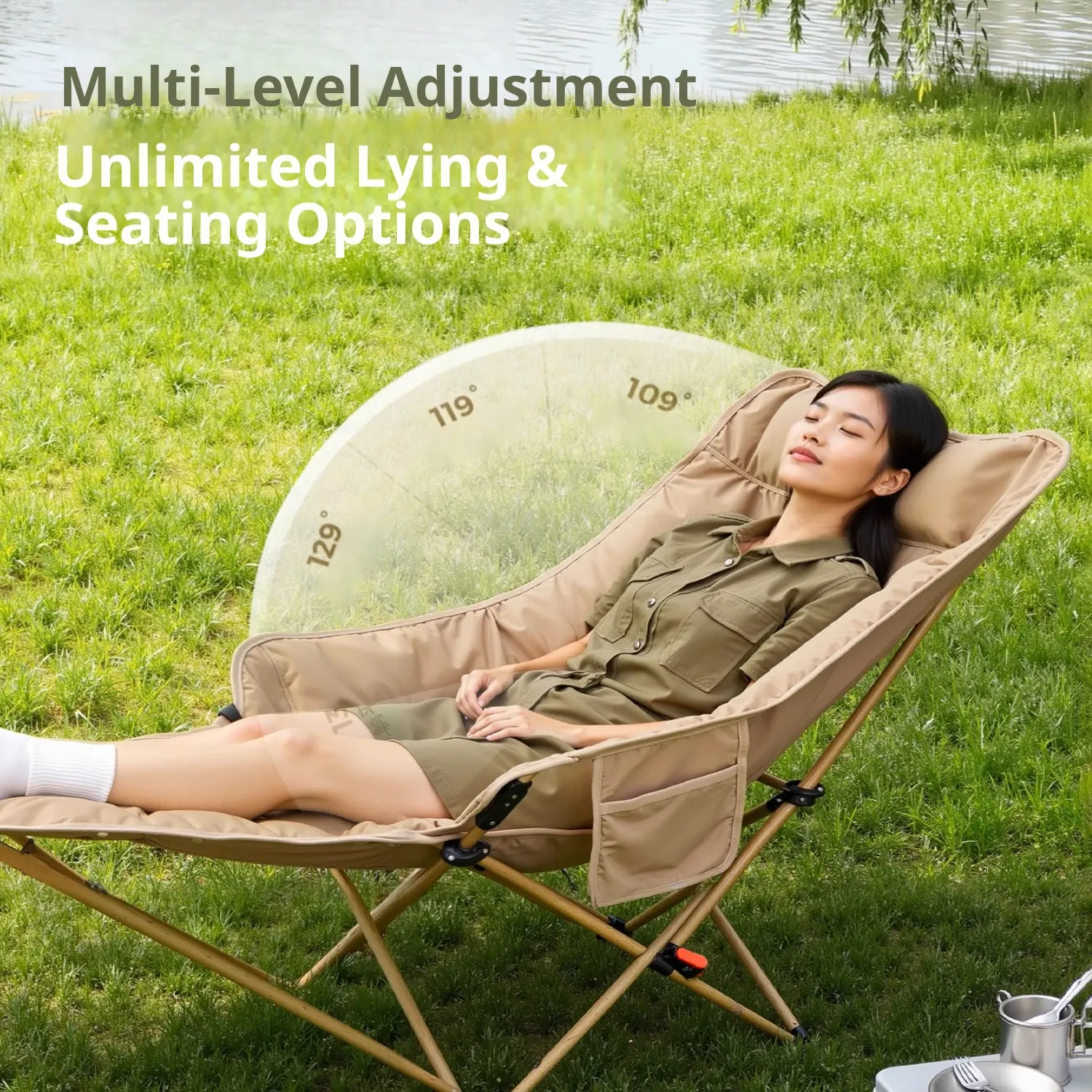 Chaise Lounge Outdoor Folding Chair Camping Chair Portable Moon Chair Adjustable Office Siesta Beach Chair Fishing Stool