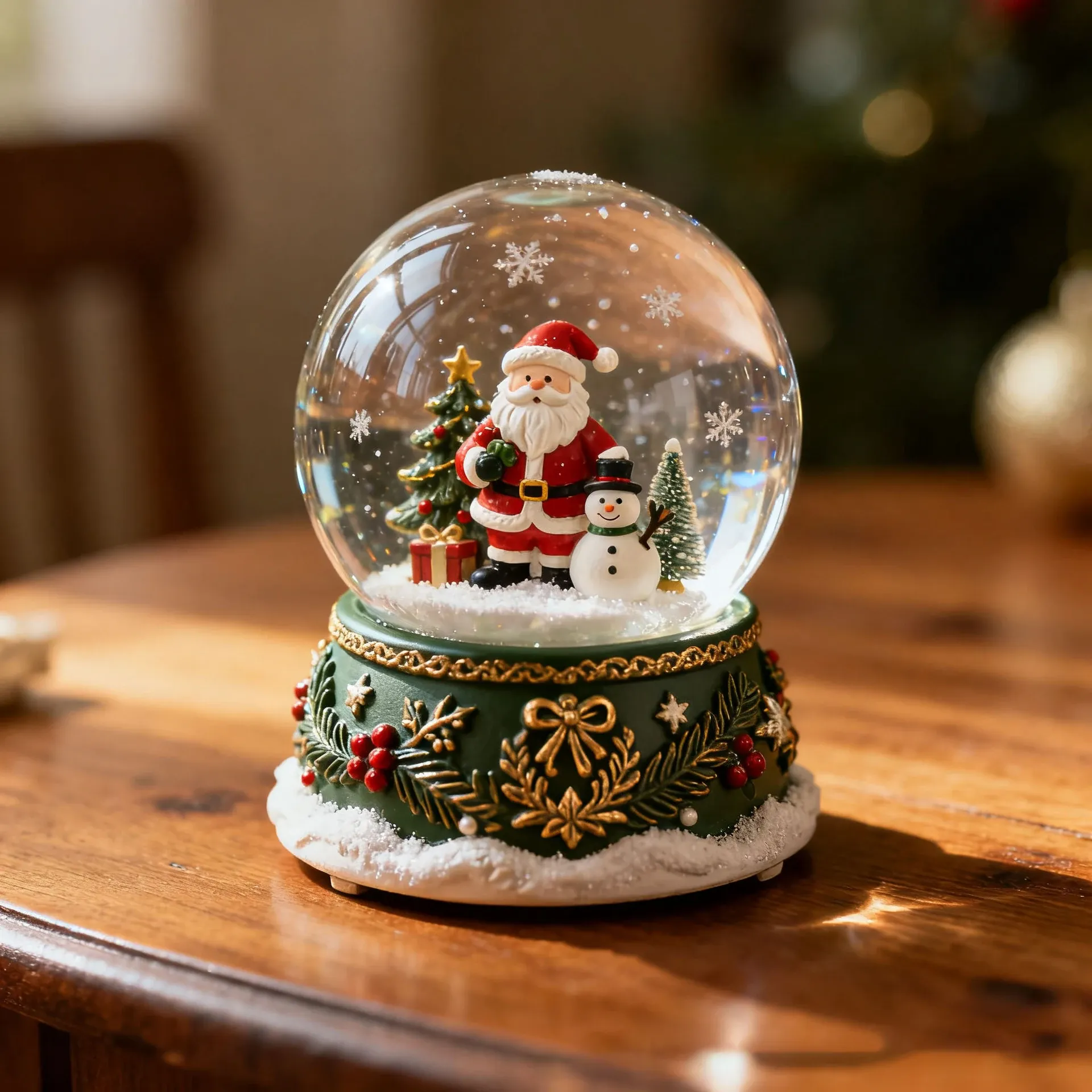 Santa Claus Crystal Ball Snow Magic Ornament Christmas Gift Music Box