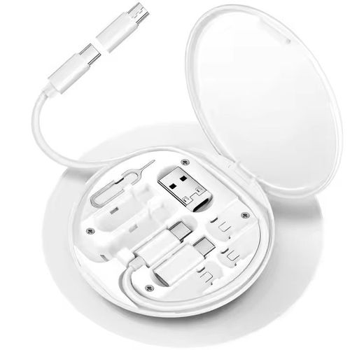 2025 New Data Cable 6-in-1 Round Box Multi-Function USB Charging Adapter Cable Kit Travel Adapter Kit