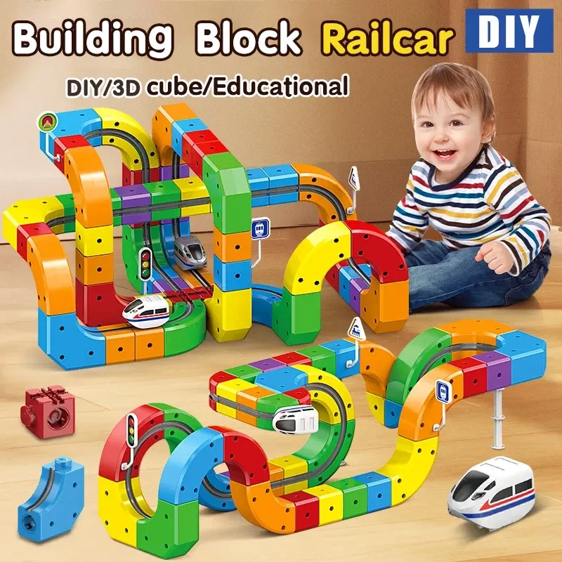 Magic magnetic building block track magnetic changeable roller coaster anti-gravity electric track small train assembly toy set