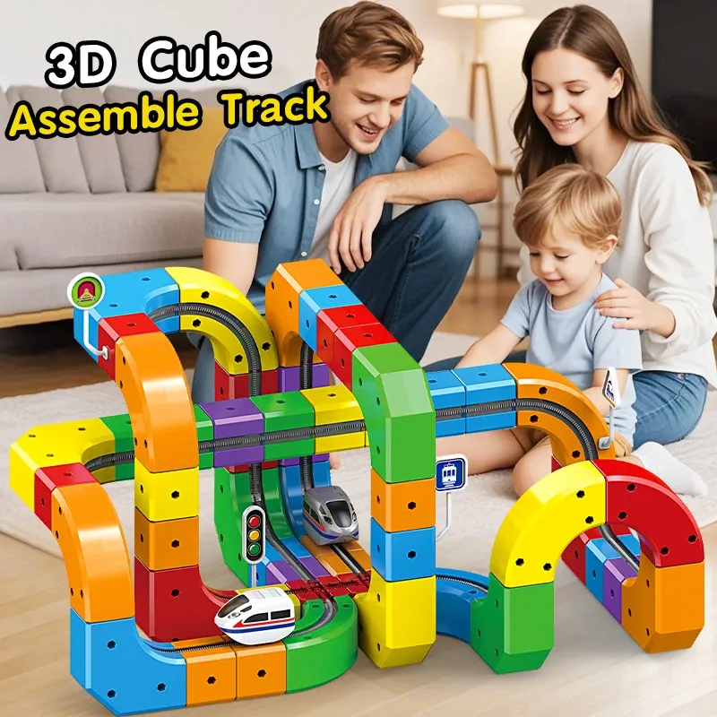 Magic magnetic building block track magnetic changeable roller coaster anti-gravity electric track small train assembly toy set