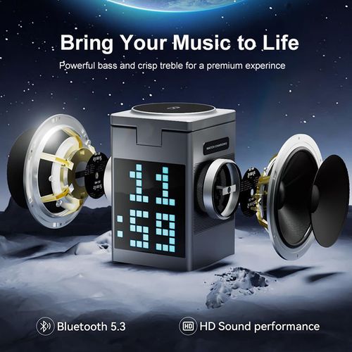 6-in-1 Pixel Animation BT Speaker Alarm Clock Multi-Functional Magnetic Wireless Phone Charger Stand