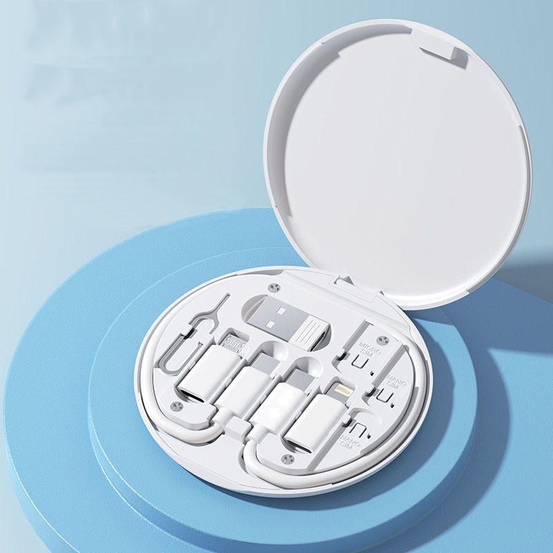 2025 New Data Cable 6-in-1 Round Box Multi-Function USB Charging Adapter Cable Kit Travel Adapter Kit