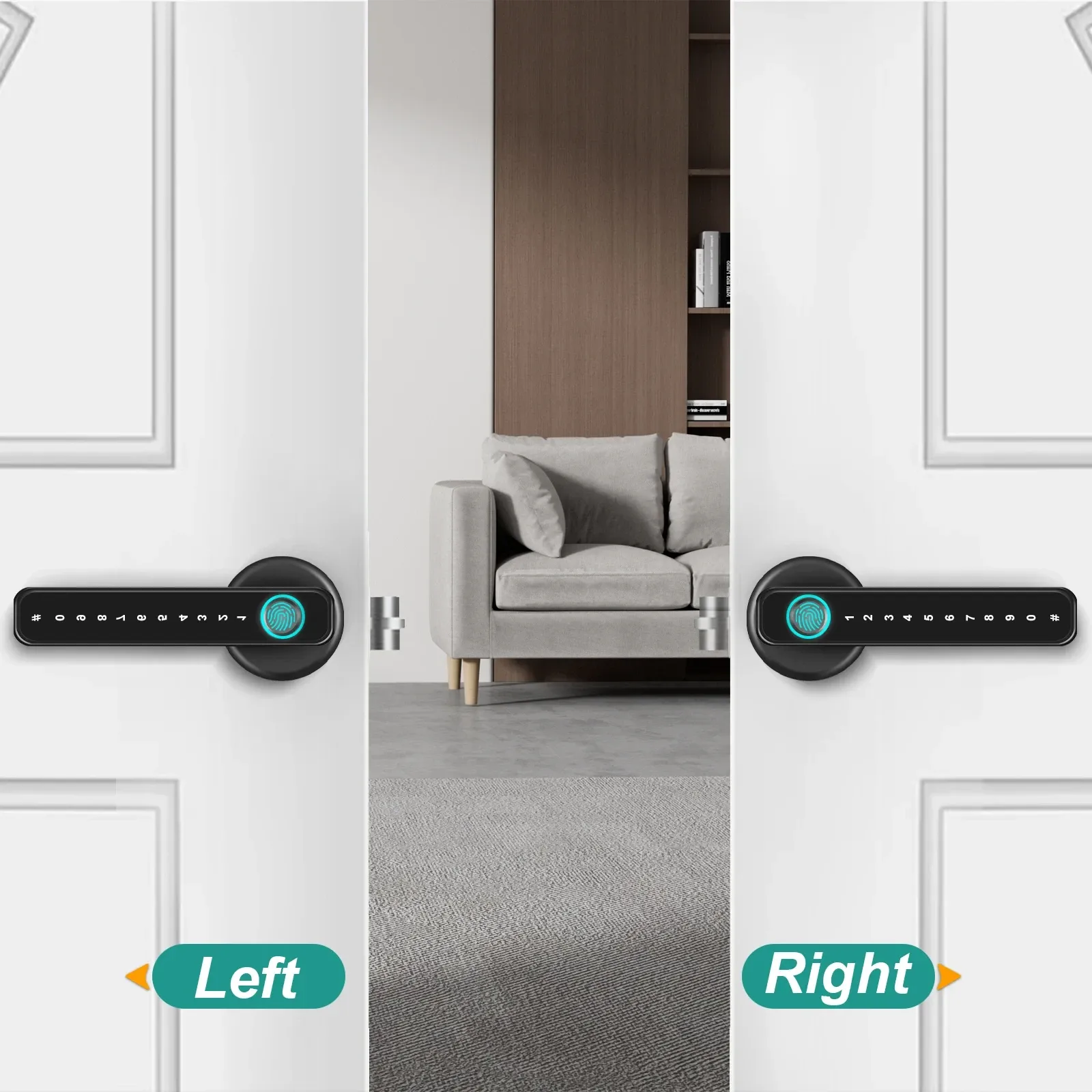 Motorized Smart Door Lock with Digital Door Handle Lever Fingerprint Code Key for Home Hotel Smartphone Compatibility