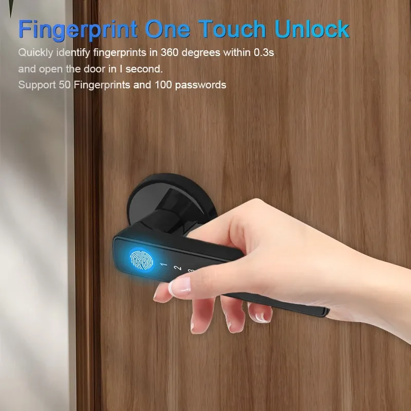 Motorized Smart Door Lock with Digital Door Handle Lever Fingerprint Code Key for Home Hotel Smartphone Compatibility