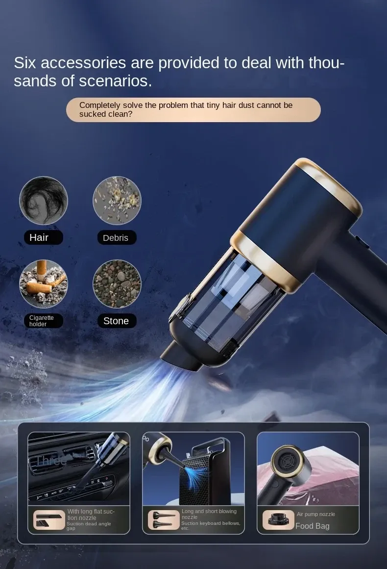2026 New OEM wireless car Vacuum cleaner 5000Pa 60W 4000 mah handheld car Household vacuum cleaner