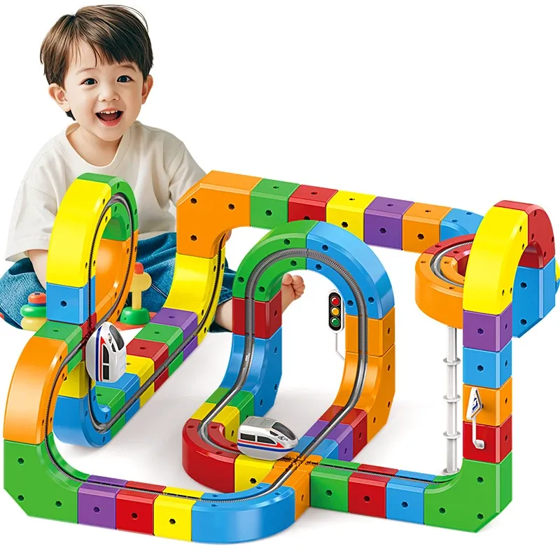 Magic magnetic building block track magnetic changeable roller coaster anti-gravity electric track small train assembly toy set
