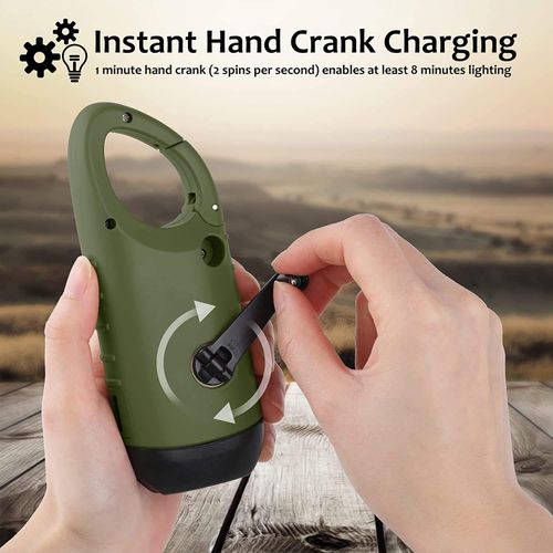 Hand crank solar generator flashlight rechargeable emergency LED mini keychain clip backpack flashlight outdoor flashlight