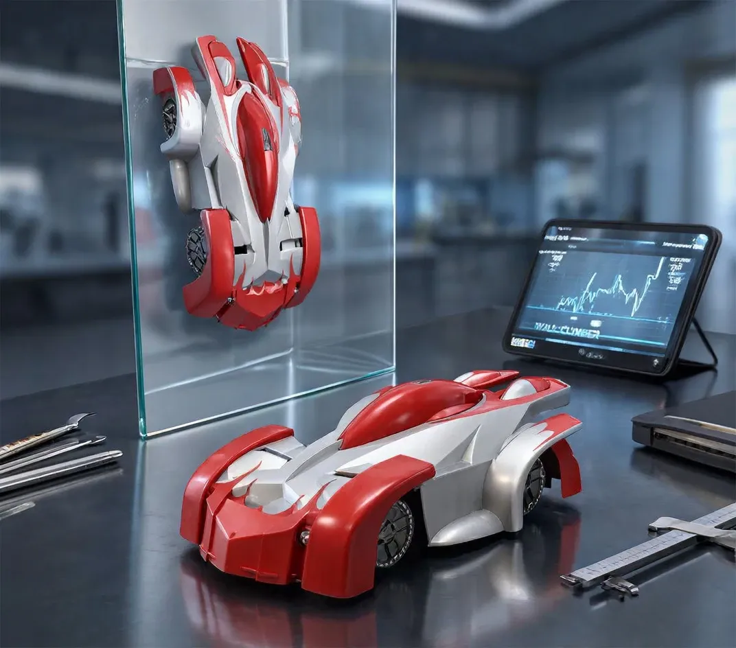 Wall climbing remote control racing car