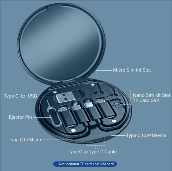 2025 New Data Cable 6-in-1 Round Box Multi-Function USB Charging Adapter Cable Kit Travel Adapter Kit