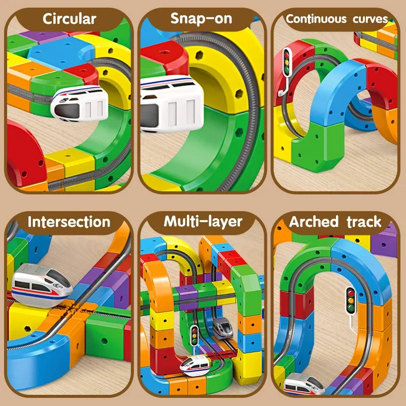 Magic magnetic building block track magnetic changeable roller coaster anti-gravity electric track small train assembly toy set