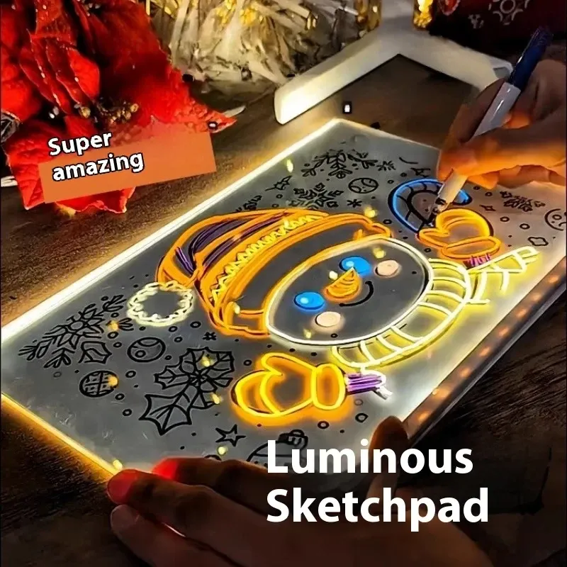 Reusable DIY Acrylic LED Night Light Board Erasable Luminous Writing Drawing Board IP65 Rating for Children's Christmas Holidays