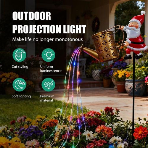 Solar IP65 LED Light Outdoor Garden Lawn Stake Christmas Santa Watering Can Lamp Decoration Iron Body
