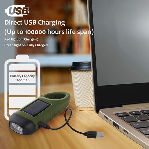 Hand crank solar generator flashlight rechargeable emergency LED mini keychain clip backpack flashlight outdoor flashlight