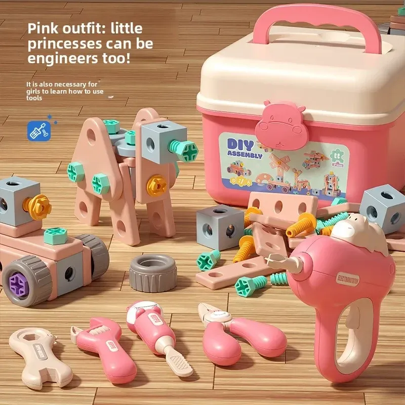 DIY Montessori Educational Toys for Children: Hippo Tool Assembly Set with Electric Drill Early Learning Building Kit