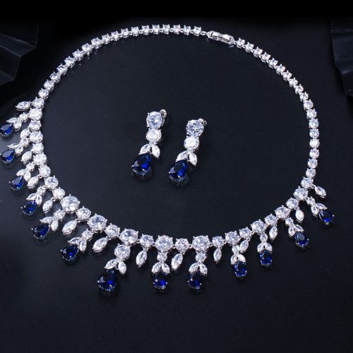New arrival Dubai Ghana Nigeria Wedding Jewelry Display Set Luxury Necklace Earrings Cubic Zirconia Bridal Jewelry Sets