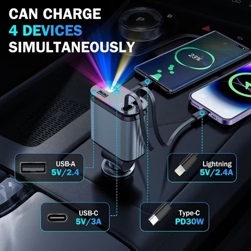 4-in-1 Retractable Car Charger