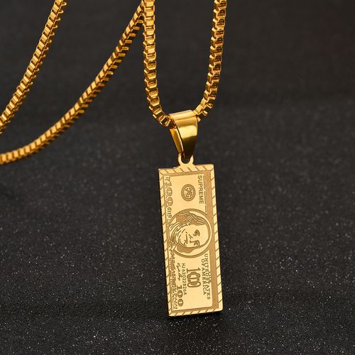 Gold Plated Dollar Pendant Necklace