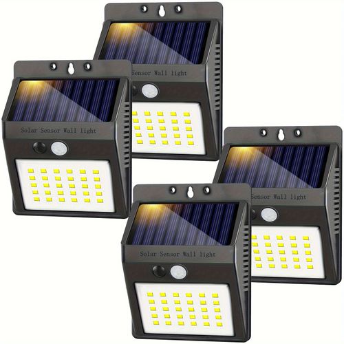 Solar Outdoor Lights - 4pcs Motion Sensor Safety Lights with 3 Lighting Modes Cordless Solar Wall Light for Garden Fence, Patio Deck, Garage