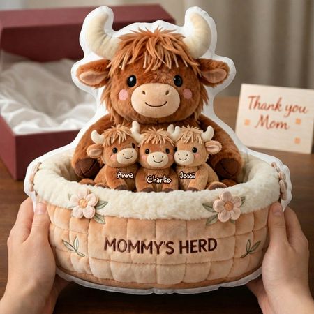 Cute Highland Cow Custom Pillow - Personalized Gifts For Grandma