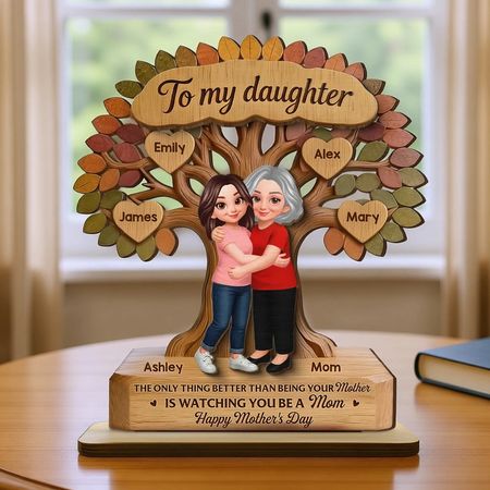 Personalized 2-Layer Wooden Plaque Tree of Life Mom & Daughter Hugging - Unique Mother's Day Gift, Family Keepsake Decor