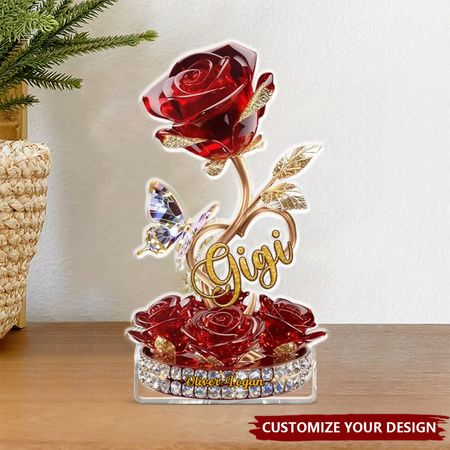 Beautiful Rose For Grandma Mom Personalized Acrylic Block Plaque