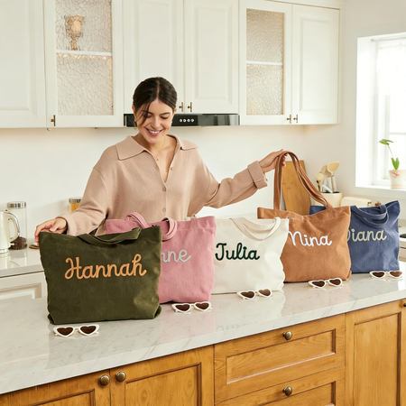 🎁 Custom Corduroy Tote Bag – Personalized Embroidered Gift for Every Occasion