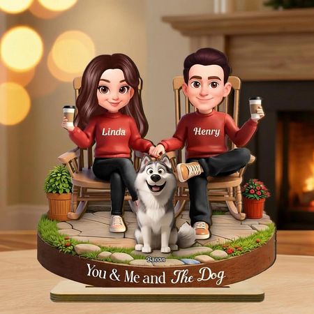 You & Me and The Dog Personalized 2-Layer Wooden Plaque, Sweet Couple & Pup Keepsake for Living Room Display, Gift for Pet Lovers