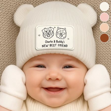 Custom Baby Beanie - Personalized Baby Shower, Gender Reveal Gifts For New Moms, New Dads, New Parents, Dog Dad And Mom
