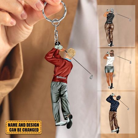 Personalized Golf Lady,Gentleman Acrylic Hanging Keychain