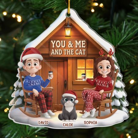 Custom Acrylic Ornament - Personalized Anniversary Christmas Wedding Gifts For Husband And Wife, Cat Mom And Dad - You, Me And The Purr Machine